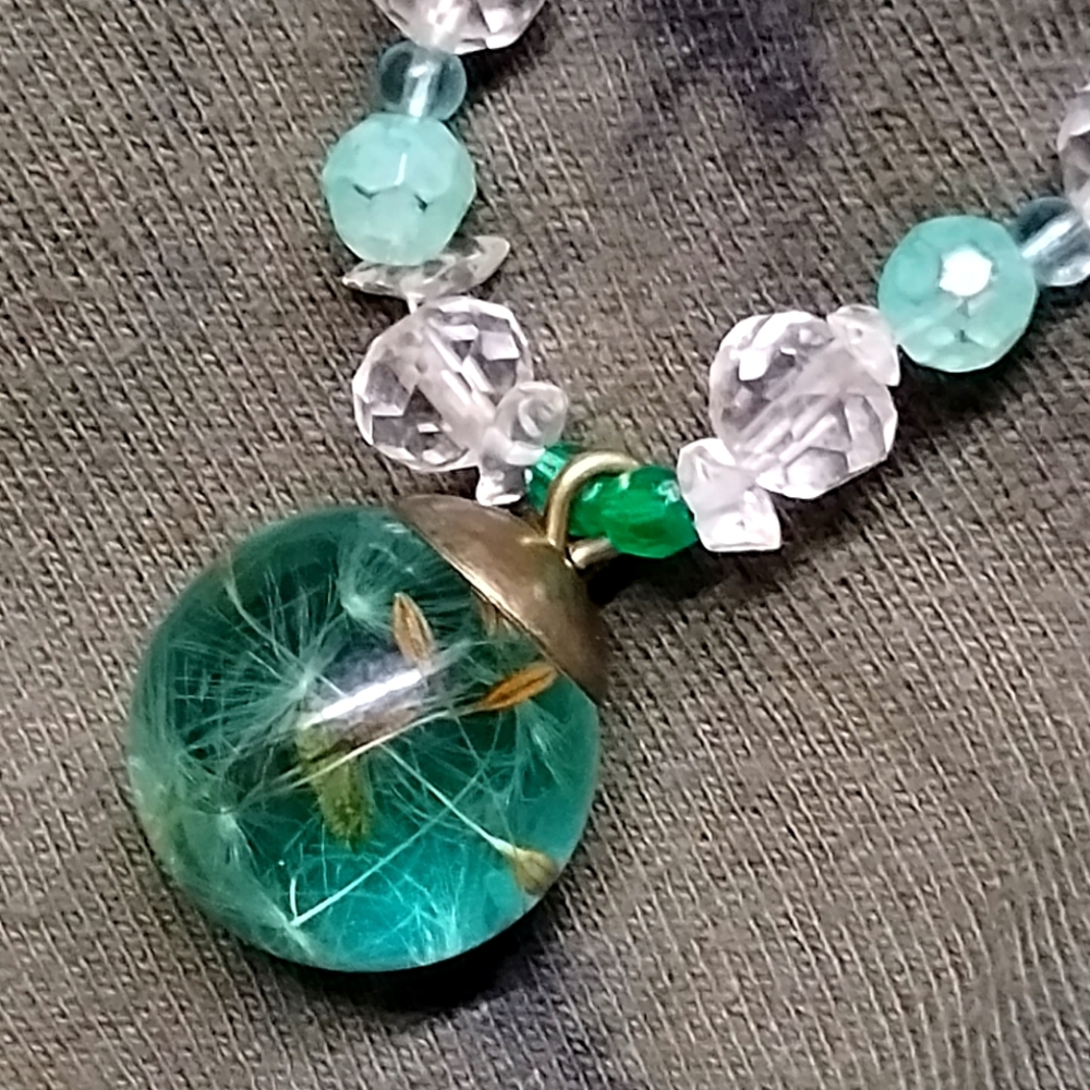 Dandelion "wish" hand beaded necklace